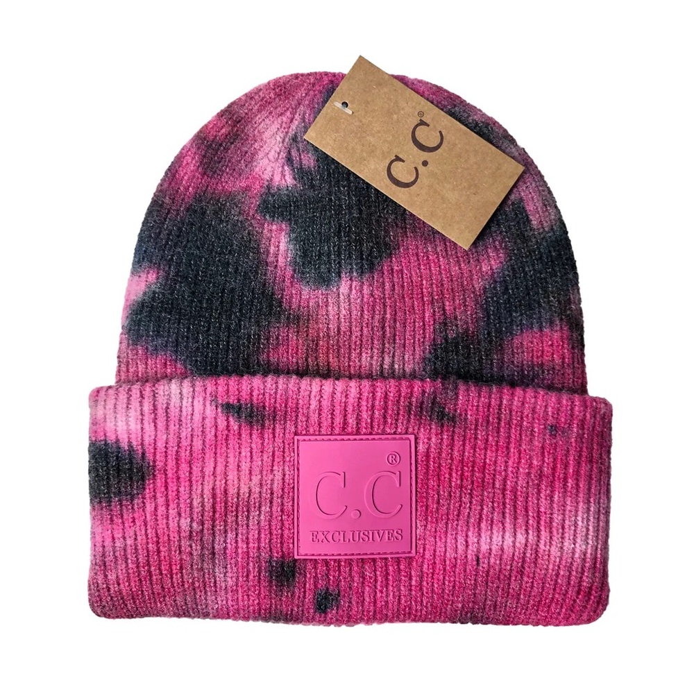 C.C Pink and Black Tie-Dye Beanie